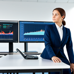 A professional adult businesswoman in a modest business suit, sitting comfortably at a sleek, modern desk in a bright, open-plan office. She is looking at a holographic interface displaying data visualizations and digital tools, symbolizing flexible thinking and digital skill acquisition. Her posture is natural and focused. The overall image conveys innovation and learning, safe for work, appropriate content, fully clothed, professional, modest clothing, appropriate attire, professional dress, perfect anatomy, correct proportions, natural pose, well-formed hands, proper finger count, natural body proportions, high-quality digital illustration, professional photography style.