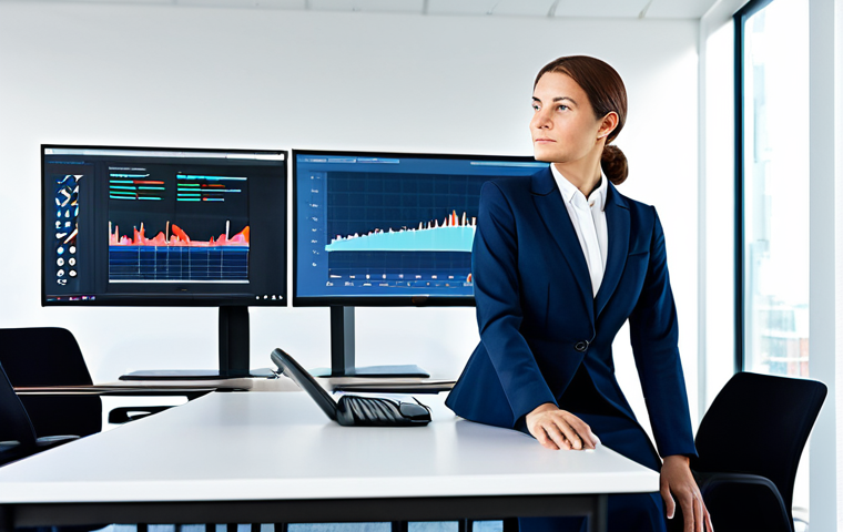 A professional adult businesswoman in a modest business suit, sitting comfortably at a sleek, modern desk in a bright, open-plan office. She is looking at a holographic interface displaying data visualizations and digital tools, symbolizing flexible thinking and digital skill acquisition. Her posture is natural and focused. The overall image conveys innovation and learning, safe for work, appropriate content, fully clothed, professional, modest clothing, appropriate attire, professional dress, perfect anatomy, correct proportions, natural pose, well-formed hands, proper finger count, natural body proportions, high-quality digital illustration, professional photography style.