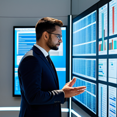 Home 9 A thoughtful professional person in a modest business suit, fully clothed, appropriate attire, standing in a sleek, modern innovation lab. The individual is looking at a transparent digital display that shows abstract data visualizations and problem-solving flowcharts, symbolizing critical thinking and creative solutions. The background is blurred, focusing on the subject. The lighting is bright and even, highlighting a clean, future-focused atmosphere. Perfect anatomy, correct proportions, natural pose, well-formed hands, proper finger count, natural body proportions, professional photography, high quality, safe for work, appropriate content, family-friendly.