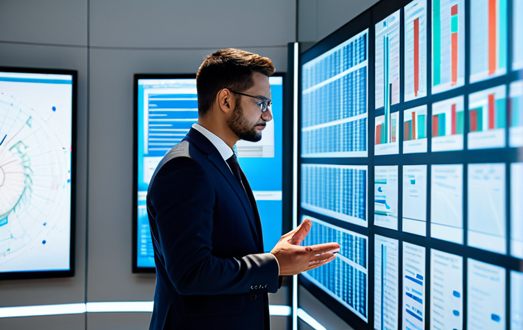 A thoughtful professional person in a modest business suit, fully clothed, appropriate attire, standing in a sleek, modern innovation lab. The individual is looking at a transparent digital display that shows abstract data visualizations and problem-solving flowcharts, symbolizing critical thinking and creative solutions. The background is blurred, focusing on the subject. The lighting is bright and even, highlighting a clean, future-focused atmosphere. Perfect anatomy, correct proportions, natural pose, well-formed hands, proper finger count, natural body proportions, professional photography, high quality, safe for work, appropriate content, family-friendly.